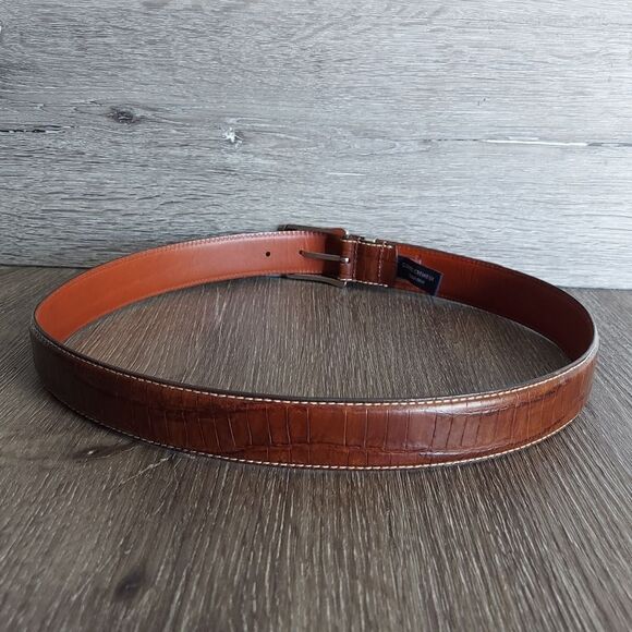 Daniel Cremieux Italian Full Grain Leather Croc Embossed Belt Size 34 - Picture 2 of 6